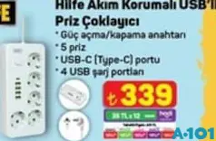 HİLFE AKIM KORUMALI USB'Lİ PRİZ ÇOKLAYICI
